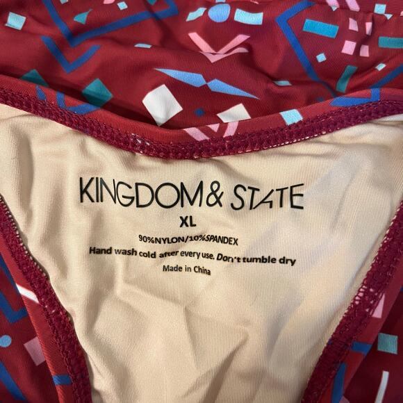 Geometric Cut-Out Bandeau Tankini in Burgundy with Multi Color Pattern Size XL - Picture 5 of 5